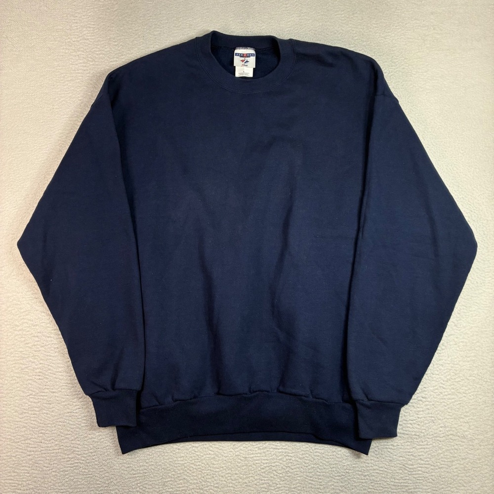 Vintage Jerzees Crewneck Sweatshirt Men XL Blue Pullover Blank Cotton USA Y2K